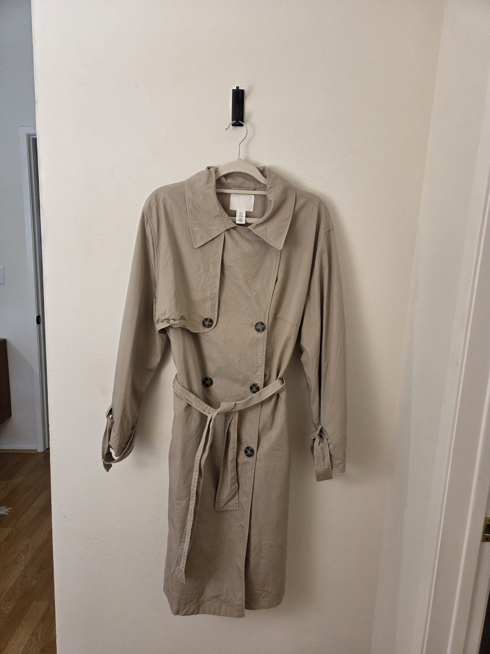 H&M Stone Beige Double-Breasted Trench Coat with Belt XL